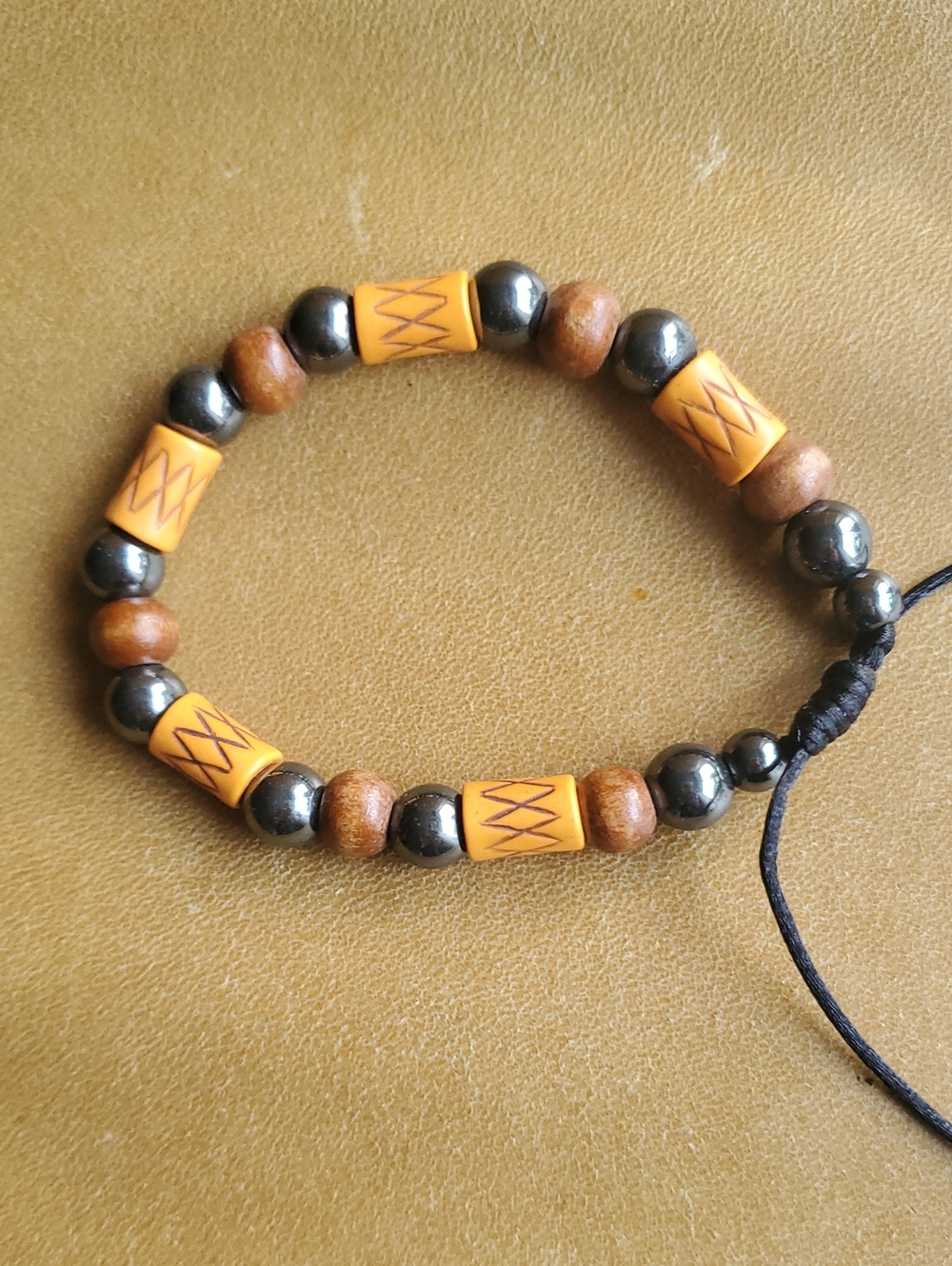 Tribal Boho Beaded Stones Wooden Bracelet